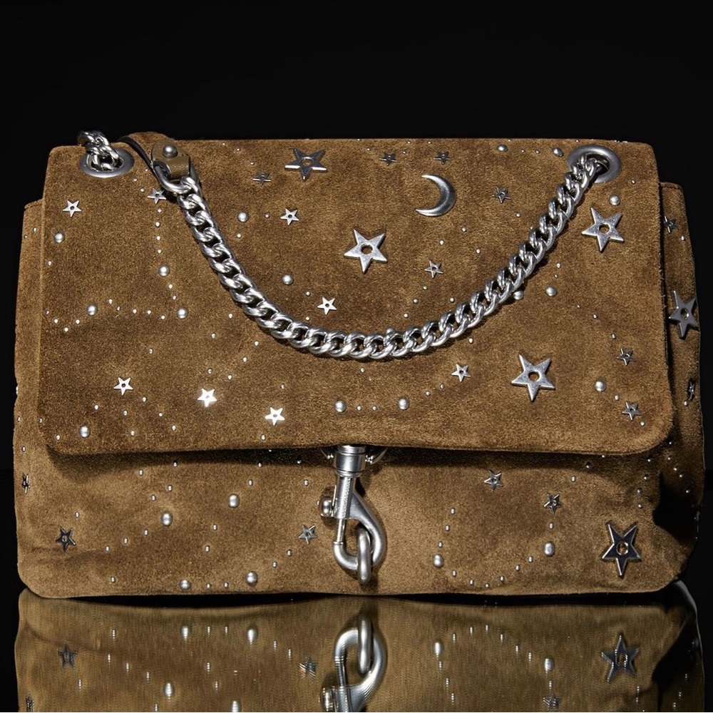 Edie Celestial Studs Leather Flap Shoulder Bag